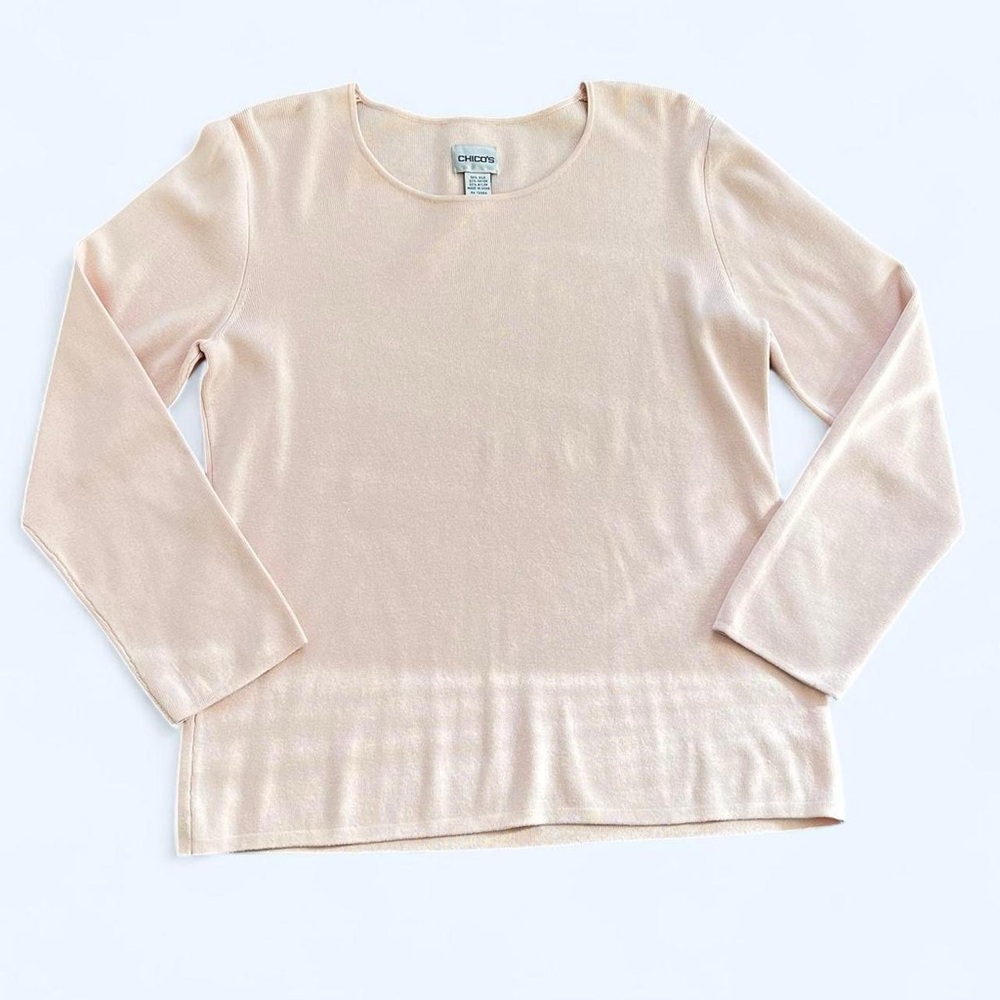 Chico’s Size Medium Solid Light Pink Long Sleeve Silk Knit Crew Neck Sweater Top